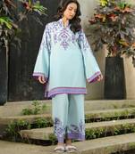 Sky blue floral print crepe  fancy co-ord set for women