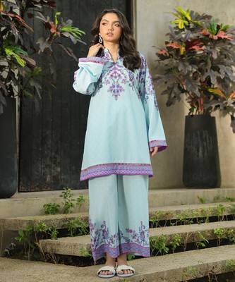 Sky blue floral print crepe  fancy co-ord set for women 2