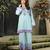 Sky blue floral print crepe  fancy co-ord set for women