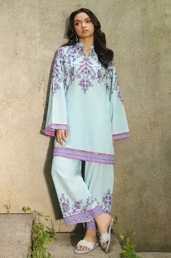 Sky blue floral print crepe  fancy co-ord set for women