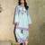 Sky blue floral print crepe  fancy co-ord set for women