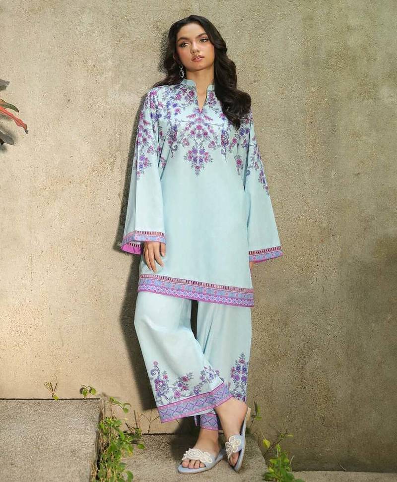 Sky blue floral print crepe  fancy co-ord set for women