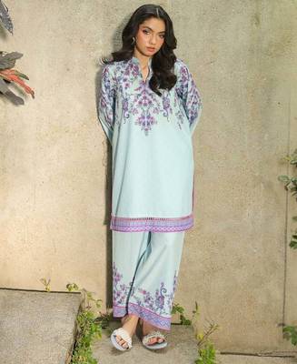Sky blue floral print crepe  fancy co-ord set for women 4