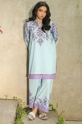 Sky blue floral print crepe  fancy co-ord set for women