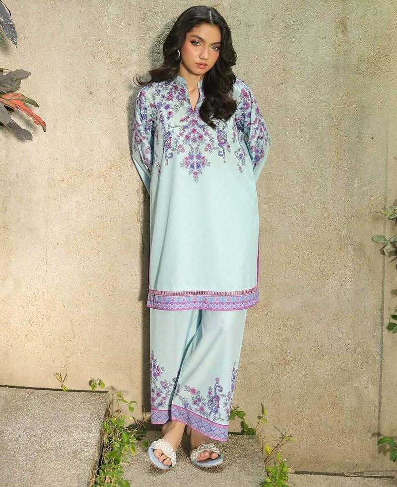 Sky blue floral print crepe  fancy co-ord set for women