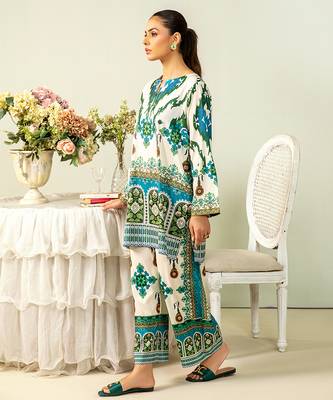 Teal floral print crepe  fancy co-ord set for women 1