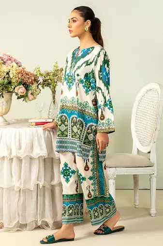 Teal floral print crepe  fancy co-ord set for women