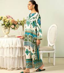 Teal floral print crepe  fancy co-ord set for women