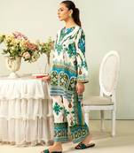 Teal floral print crepe  fancy co-ord set for women