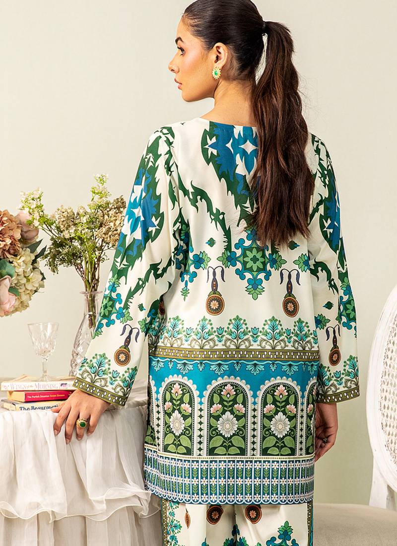 Teal floral print crepe  fancy co-ord set for women