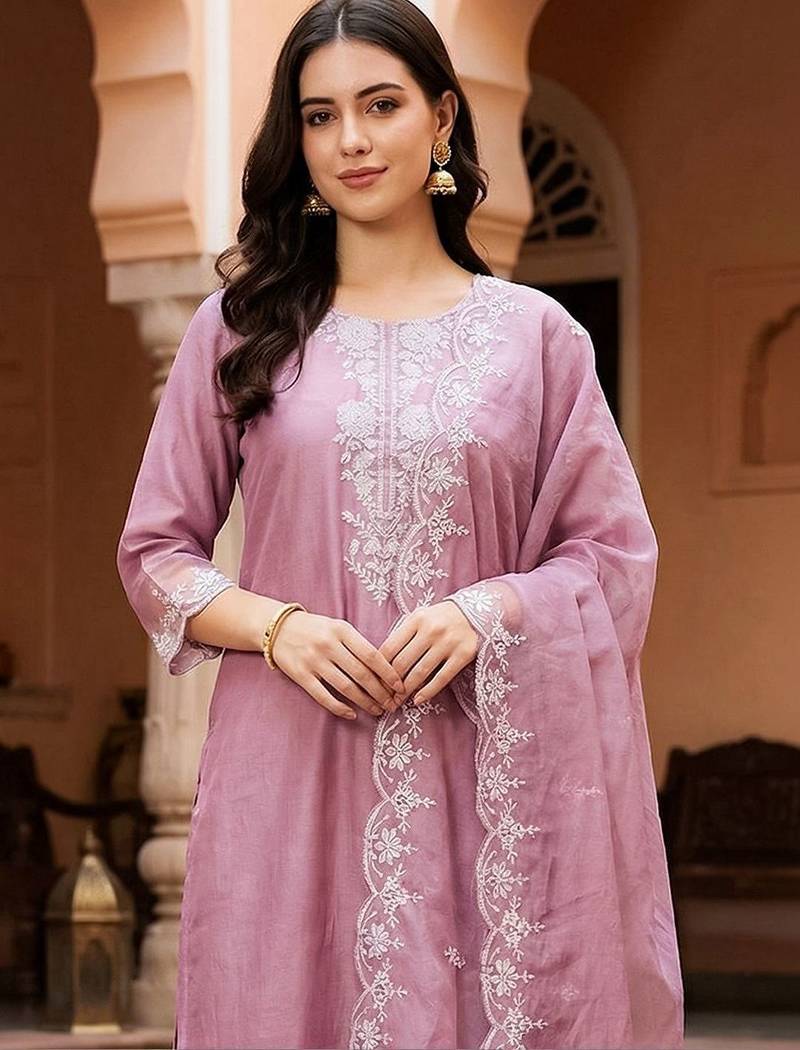 Women Ethnic Motifs Embroidered Thread Work Kurta with Trousers & With Dupatta