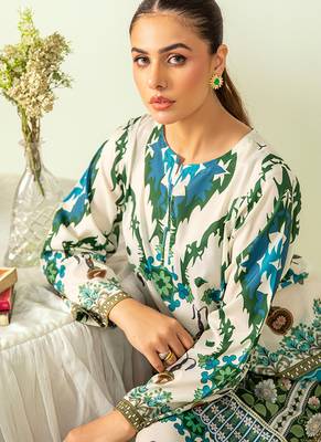 Teal floral print crepe  fancy co-ord set for women 3