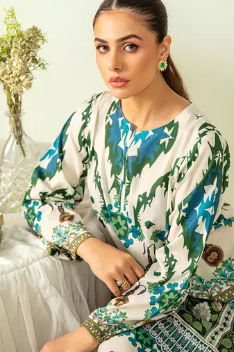 Teal floral print crepe  fancy co-ord set for women