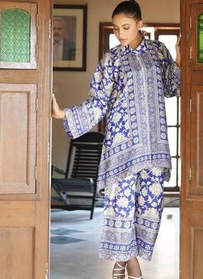 Purple floral print crepe  fancy co-ord set for women 1