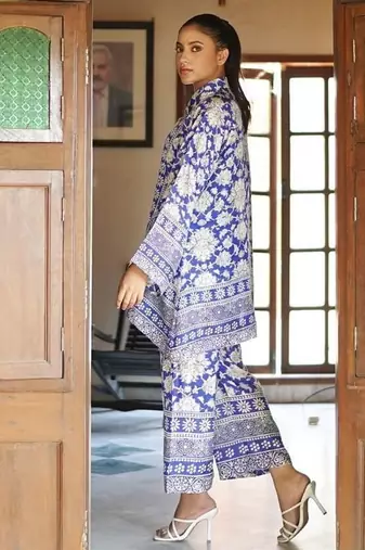 Purple floral print crepe  fancy co-ord set for women