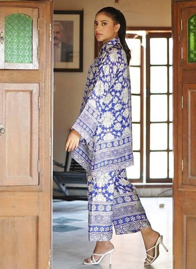 Purple floral print crepe  fancy co-ord set for women