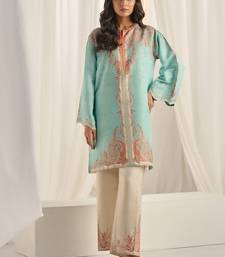 Sea green floral print linen  fancy co-ord set for women