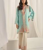 Sea green floral print linen  fancy co-ord set for women
