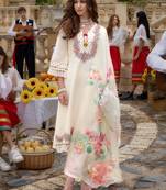 Floral Embroidered Kurta With Trousers & Dupatta