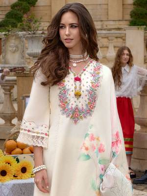 Floral Embroidered Kurta With Trousers & Dupatta 5