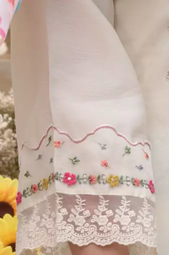 Floral Embroidered Kurta With Trousers & Dupatta