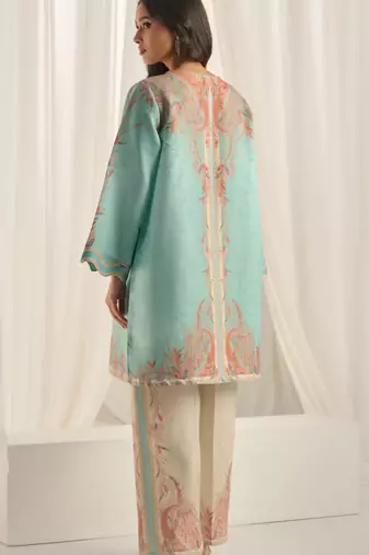 Sea green floral print linen  fancy co-ord set for women