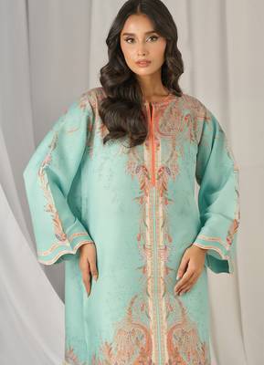 Sea green floral print linen  fancy co-ord set for women 3