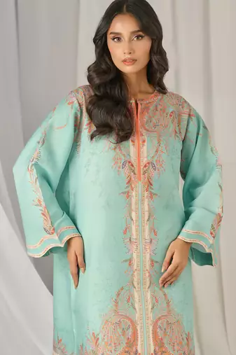 Sea green floral print linen  fancy co-ord set for women