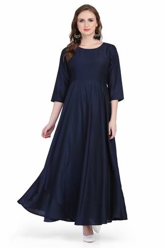 Elegant navy blue rayon long kurti dress
