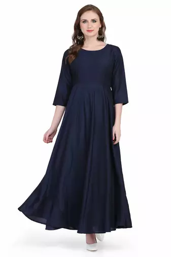 Elegant navy blue rayon long kurti dress