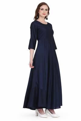 Elegant navy blue rayon long kurti dress 2