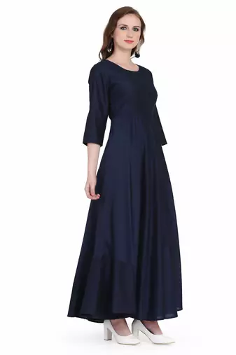 Elegant navy blue rayon long kurti dress
