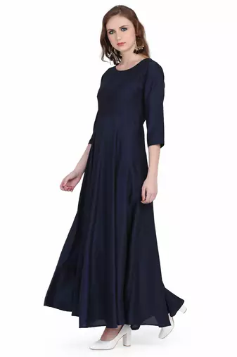 Elegant navy blue rayon long kurti dress