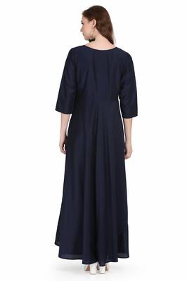 Elegant navy blue rayon long kurti dress 4