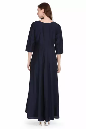 Elegant navy blue rayon long kurti dress