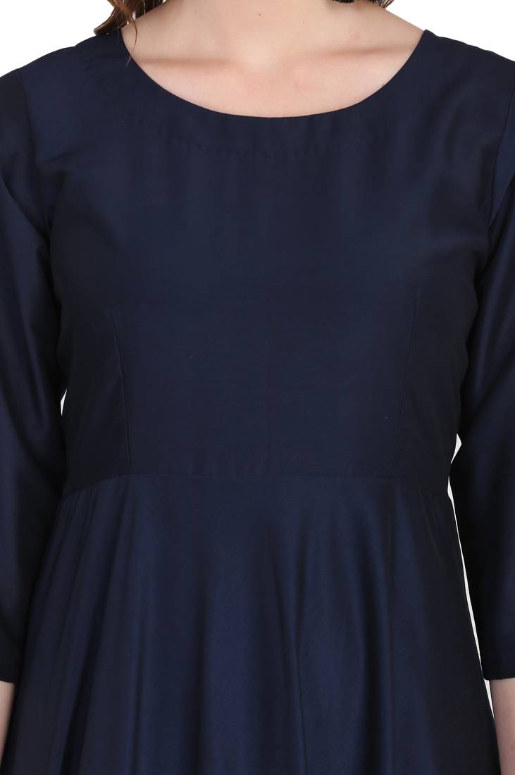 Elegant navy blue rayon long kurti dress