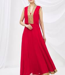 Red georgette anarkali dress with golden churidar