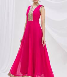 Pink georgette anarkali dress with golden churidar