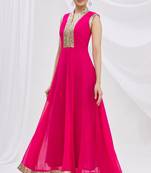 Pink georgette anarkali dress with golden churidar