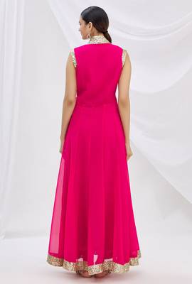 Pink georgette anarkali dress with golden churidar 4