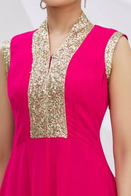 Pink georgette anarkali dress with golden churidar 5