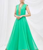 Green georgette anarkali dress with golden churidar
