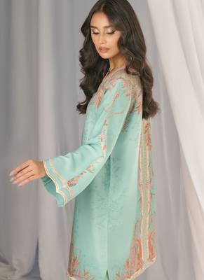 Sea green floral print linen  fancy co-ord set for women 4