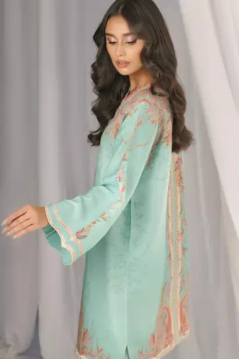 Sea green floral print linen  fancy co-ord set for women