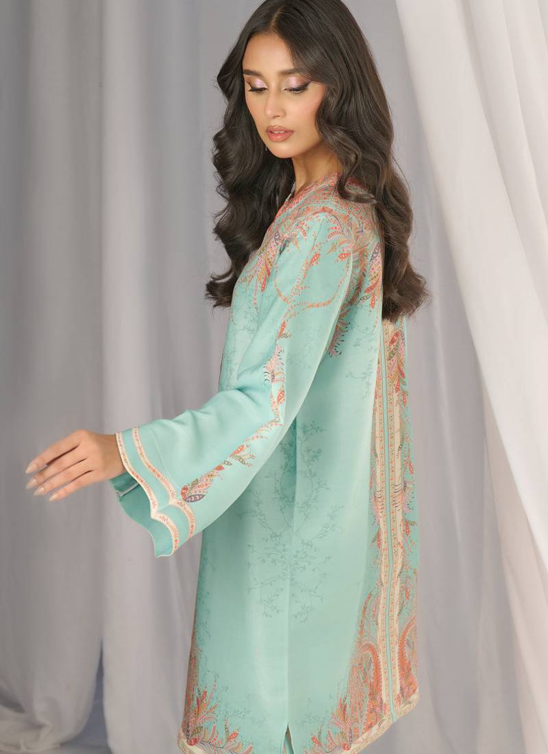 Sea green floral print linen  fancy co-ord set for women