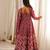 Wine printed muslin suit with pant & dupatta
