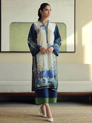 Blue floral print crepe  fancy co-ord set for women 1