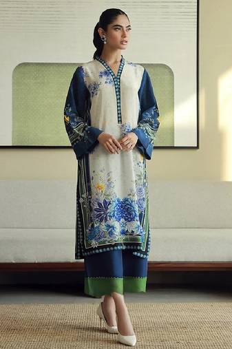 Blue floral print crepe  fancy co-ord set for women