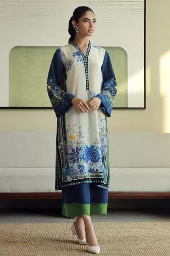 Blue floral print crepe  fancy co-ord set for women