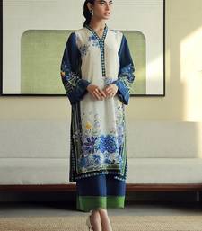 Blue floral print crepe  fancy co-ord set for women